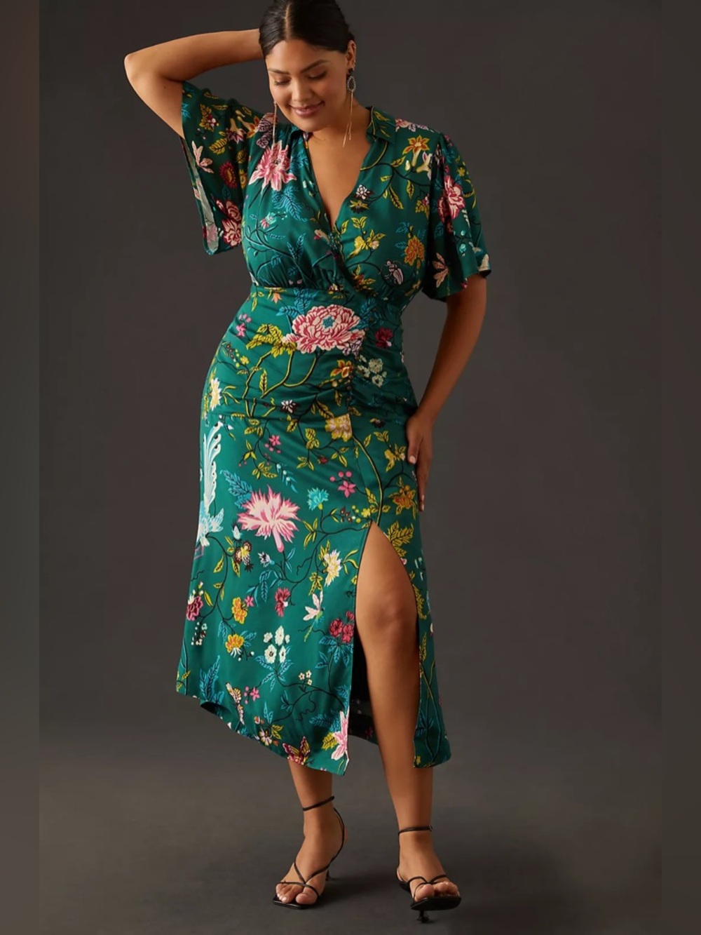 Anthropologie Maeve Floral Button Front Wrap Shirt Dress Size 8 Green Boho - Picture 15 of 15